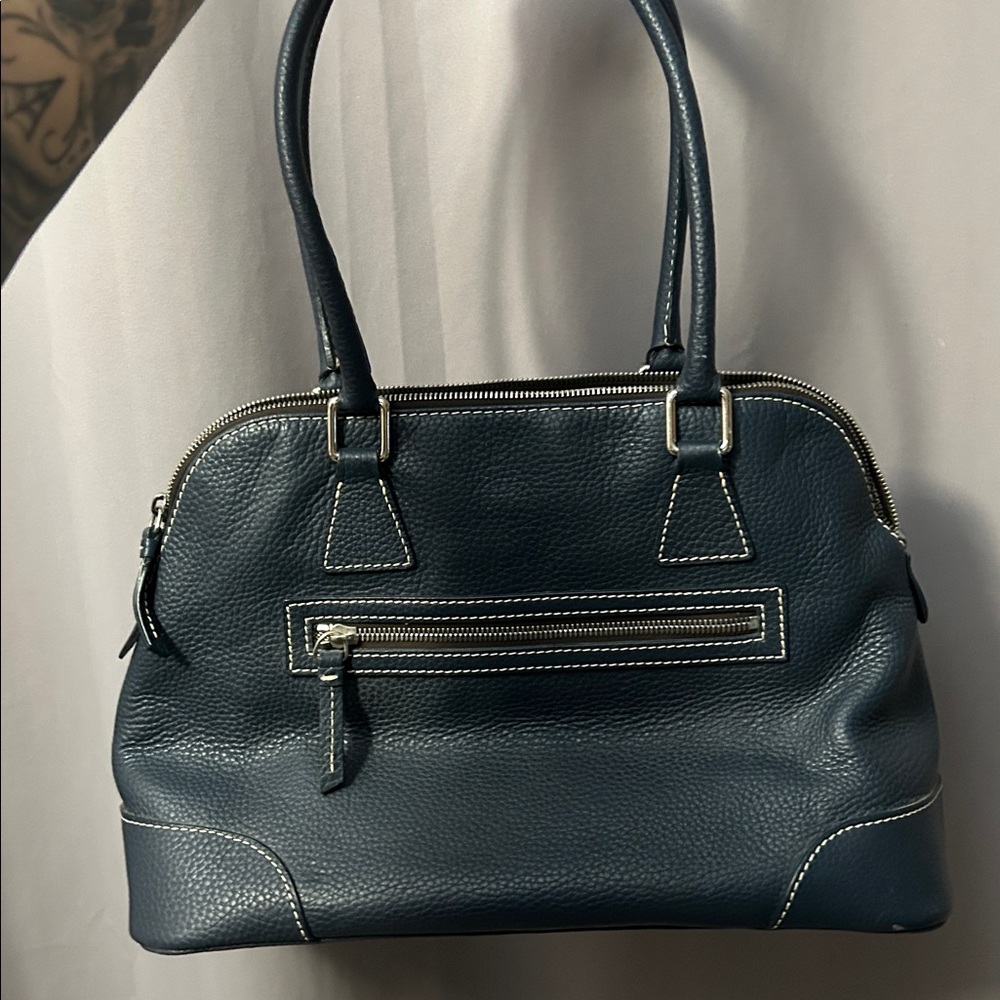 Dooney & Bourke Navy Leather Satchel - Picture 4 of 5